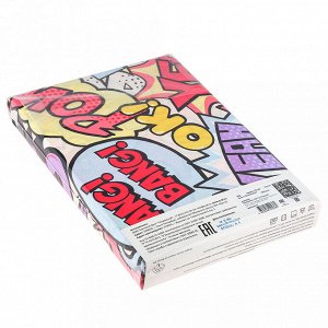 Постельное белье, комплект 1,5 спальный "Comics boom"/"Фиолетовый", 3 предмета: пододеяльник 145х215см, простыня 150х215см, наволочка 50х70см с клапаном-запахом, перкаль 110г/м2, хлопок 100%, упаковка