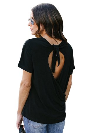 Черная блуза с вырезом-сердцем и завязками на спине