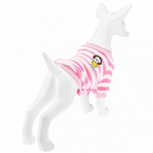 "Пэт тойс (Pet toys)" Одежда для собаки "Толстовка на меху" "Полосатик" с принтом, р-р 2XL, длина спинки 42см/обхват груди 48см/обхват шеи 32см, цвет-розово-белый, искусственный мех (100% полиэстер) (