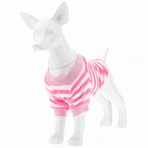 "Пэт тойс (Pet toys)" Одежда для собаки "Толстовка на меху" "Полосатик" с принтом, р-р 2XL, длина спинки 42см/обхват груди 48см/обхват шеи 32см, цвет-розово-белый, искусственный мех (100% полиэстер) (