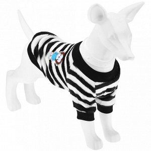 "Пэт тойс (Pet toys)" Одежда для собаки "Толстовка на меху" "Полосатик" с принтом, р-р 2XL, длина спинки 42см/обхват груди 48см/обхват шеи 32см, цвет-черно-белый, искусственный мех (100% полиэстер) (К