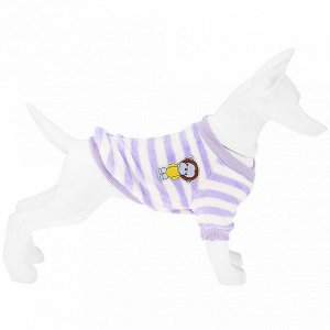 "Пэт тойс (Pet toys)" Одежда для собаки "Толстовка на меху" "Полосатик" с принтом, р-р S, длина спинки 24см/обхват груди 30см/обхват шеи 22см, цвет-сиренево-белый, искусственный мех (100% полиэстер) (