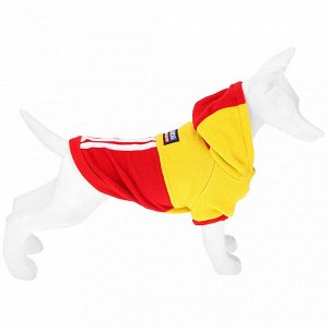 "Пэт тойс (Pet toys)" Одежда для собаки "Толстовка" "DOG" с капюшоном, с принтом, на кнопках р-р 2XL, длина спинки 40см/обхват груди 50см/обхват шеи 38см, цвет-желто-красный, флис (Китай)