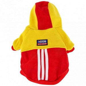 "Пэт тойс (Pet toys)" Одежда для собаки "Толстовка" "DOG" с капюшоном, с принтом, на кнопках р-р 2XL, длина спинки 40см/обхват груди 50см/обхват шеи 38см, цвет-желто-красный, флис (Китай)