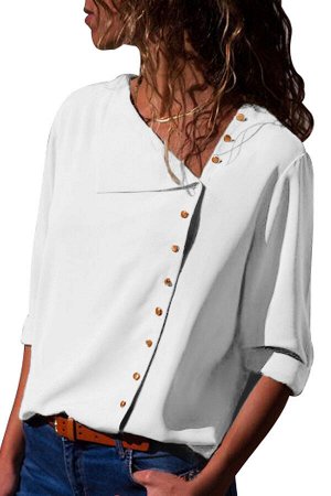 Белая блуза с асимметричной застежкой на пуговицы и отложным воротником