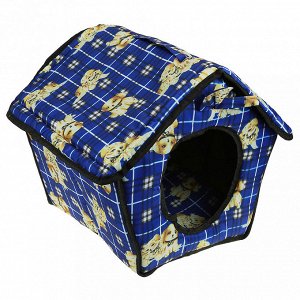 Домик для кошек и собак набор 3шт: 42,5х40х37см, 37х25х31см, 31,5х23х25см "Милый друг" ткань, поролон, на молнии, складной, синий (Китай)