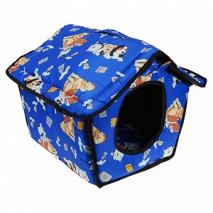 Домик для кошек и собак набор 3шт: 42,5х40х37см, 37х25х31см, 31,5х23х25см "Озорники" ткань, поролон, на молнии, складной, синий (Китай)