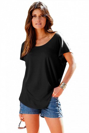 Черная футболка с коротким рукавом и кружевной вставкой на спине