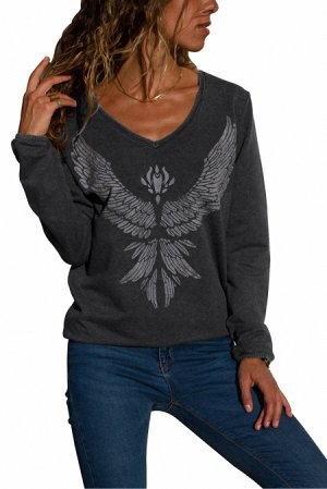 Темно-серый пуловер с изображением орла спереди