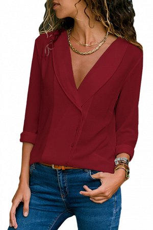 Бордовая блуза с закругленным отложным воротником