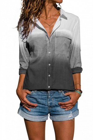 Серая блуза-рубашка расцветки омбре с отворотами на рукавах и нагрудными карманами