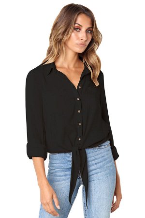 Черная блуза-рубашка с узлом на талии