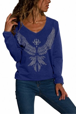 Синий пуловер с изображением орла спереди