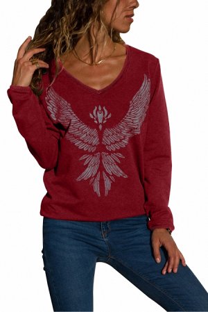 Бордовый пуловер с изображением орла спереди