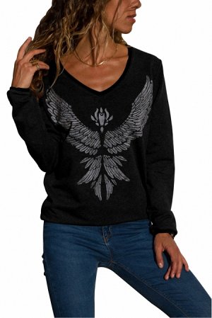 Черный пуловер с большим изображением орла