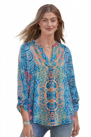 Голубая свободная блуза с марокканским узором