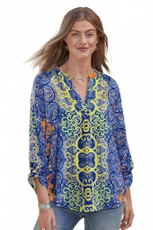 Синяя свободная блуза с марокканским узором