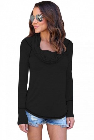 Черная блуза с длинными рукавами и хомутом-отворотом