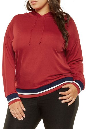 Красная блуза-худи с трехцветной полосой по краю