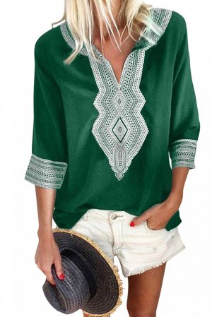 Зеленая удлиненная блуза с вышивкой в стиле бохо