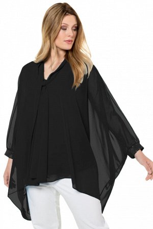Черная шифоновая блуза с длинными расклешенными рукавами