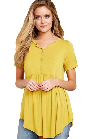 Желтая блуза-бебидолл с асиммеричной присборенной оборкой