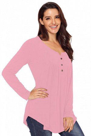 Розовая блуза-туника на пуговицах и со сборками на груди