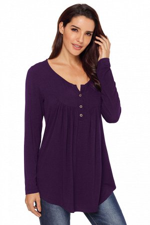 Фиолетовая блуза-туника на пуговицах и со сборками на груди