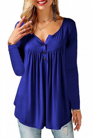 Синяя блуза-туника на пуговицах и со сборками на груди