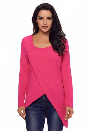 Розовая блуза с круглым вырезом и асимметричным низом