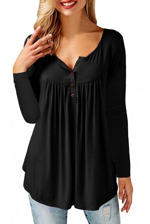 Черная блуза-туника на пуговицах и со сборками на груди