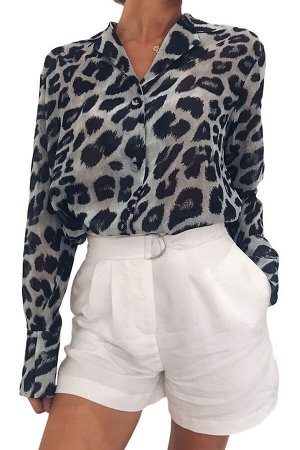 Черно-белая шифоновая блузка с расцветкой под леопарда