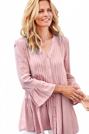 Розовая блуза-туника с плиссировкой и воланами