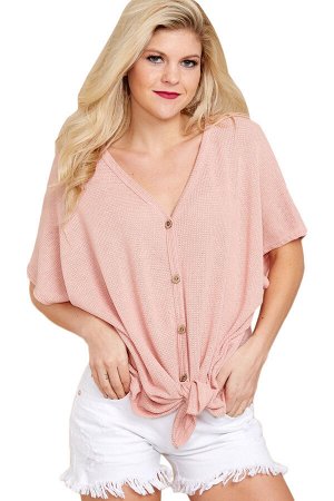 Розовая блуза на пуговицах и с рукавами до локтя