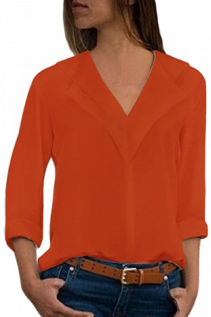 Оранжевая блуза с отложным воротником и рукавами с отворотами