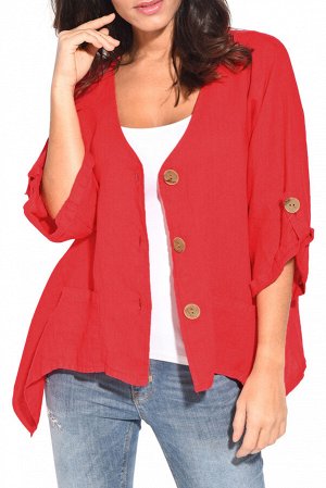 Красная рубашка-жакет на пуговицах и с хлястиками на рукавах