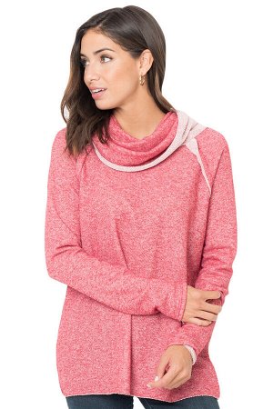 Розовый свободный свитер с объемным присборенным воротником