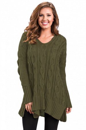 Защитно-зеленый вязаный свитер в стиле оверсайз с крупным узором из кос