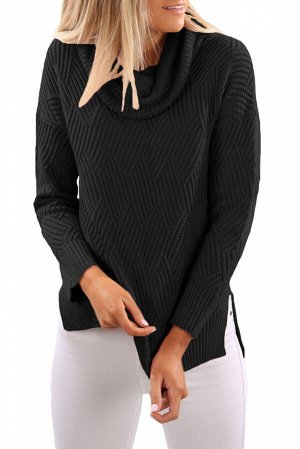Черный вязаный свитер с узором из переплетений и воротником-хомут