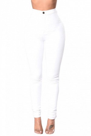 Белые джинсы-скинни с высокой талией и накладными карманами сзади