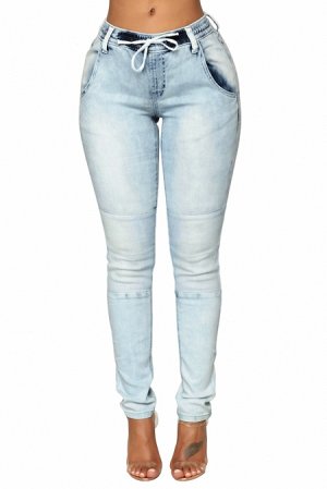 Светло-голубые "вареные" джинсы со шнурком в поясе
