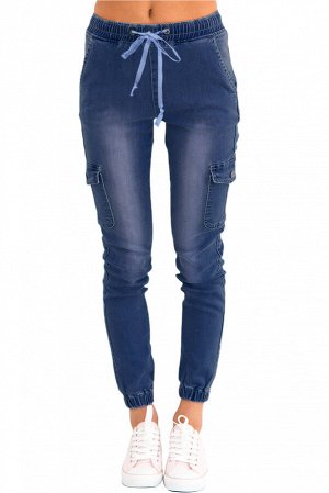 Темно-синие "линялые" джинсы-скинни со шнурком в поясе
