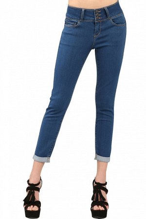 Синие джинсы-скинни с широким поясом на пуговицах