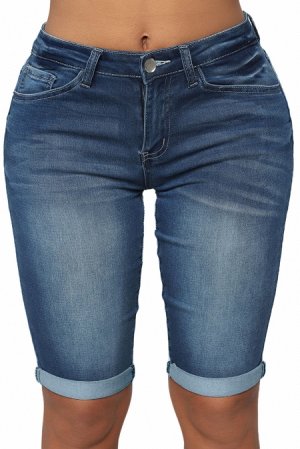 Синие джинсовые шорты-бермуды с отворотами снизу