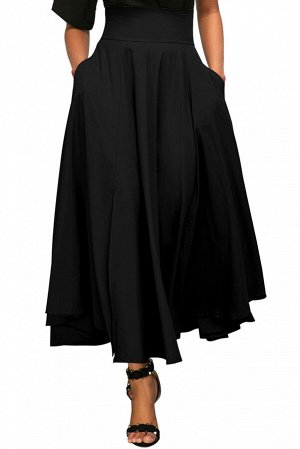Черная расклешенная макси юбка с высокой талией и поясом-бантом в ретро стиле