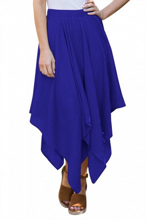 Синяя расклешенная юбка с асимметричным низом