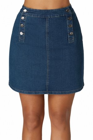 Синяя джинсовая мини юбка с застежками на пуговицы по бокам