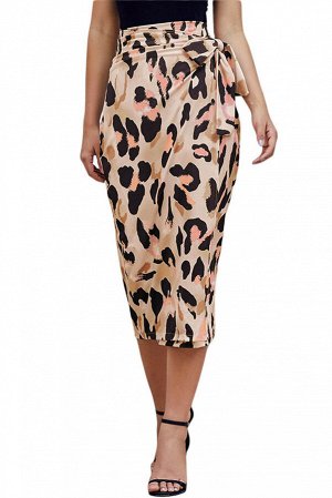 Леопардовая юбка-карандаш с поясом-бантом