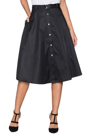 Черная расклешенная юбка миди в ретро-стиле с карманами и на пуговицах