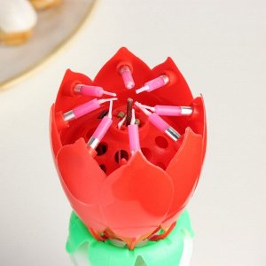 Свеча для торта музыкальная «Тюльпан», крутящаяся, красная, 14.5x6 см